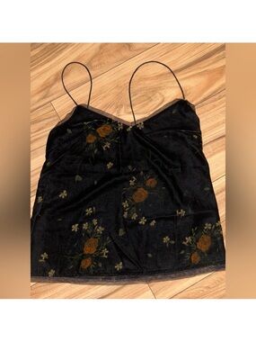 Zara Black Velvet Floral Camisole with Mustard Rose Accents